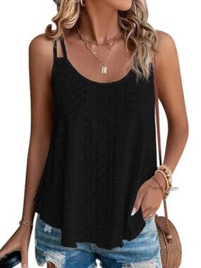 Women's Cute Spaghetti Strap Sleeveless Flowy Tank Top Summer Eyelet